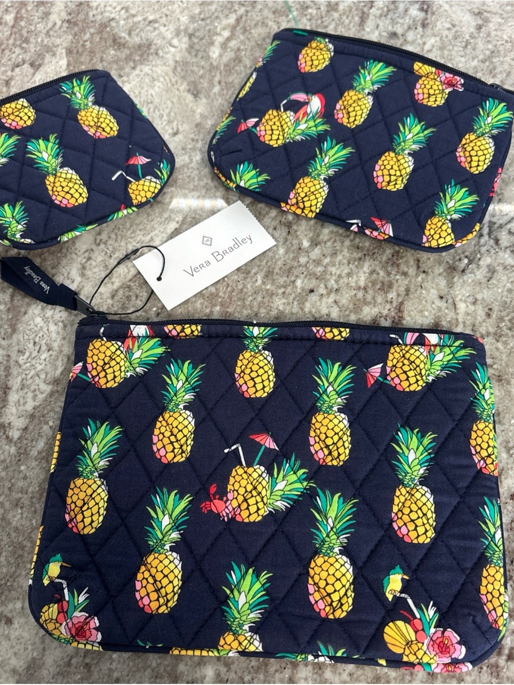 New Vera Bradley Toucan Party Cosmetic Trio Zippered Pouches- New W/ Tags!